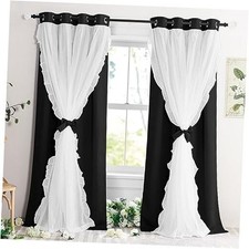 Girls Curtains for Bedroom Decorative Drapes for 52"W x 84"L Pack of 2 Black