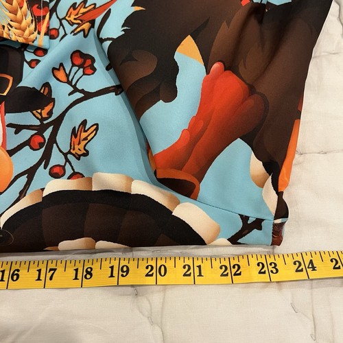 Hawaiian Shirt Men Large Blue Orange Turkey For Thanksgiving Novelty Long Sleeve - Picture 8 of 10