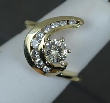 Sparkly 0.80ct Diamond 14ct Gold Crescent Cluster Engagement Ring