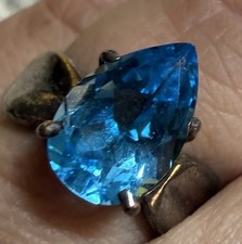 Sterling Silver Swiss Blue Topaz Ring Size 7 Pear Cut Marked 925