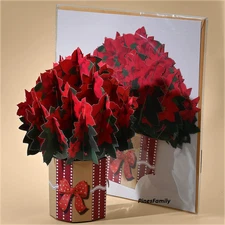 B31-Christmas  Red Poinsettia  Pop Up Greeting Card - Handcrafted Holiday Card