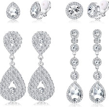 4 Pairs Silver Clip on Earrings for Women Elegant Rhinestone Clip on Earrings Da