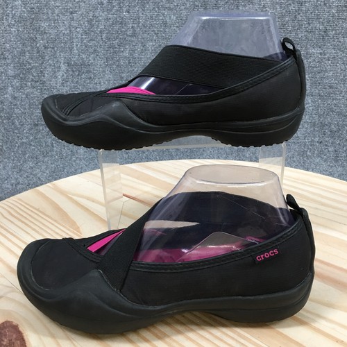 Crocs Shoes Womens 7 Sporty Comfort Slip On Mary Jane Flats Black Fabric Casual - Picture 2 of 16