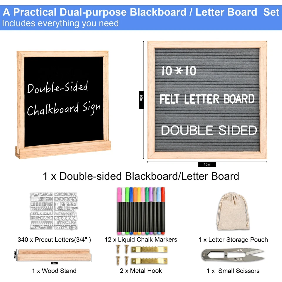 Letrero de pizarra de doble cara de 10"X10" con soporte pizarra pequeña marco de madera fieltro Foto 2 de 4