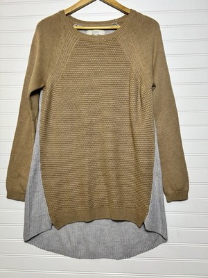 Ann Taylor LOFT Women s Camel/Gray Knit Colorblock Tunic Sweater Size Large