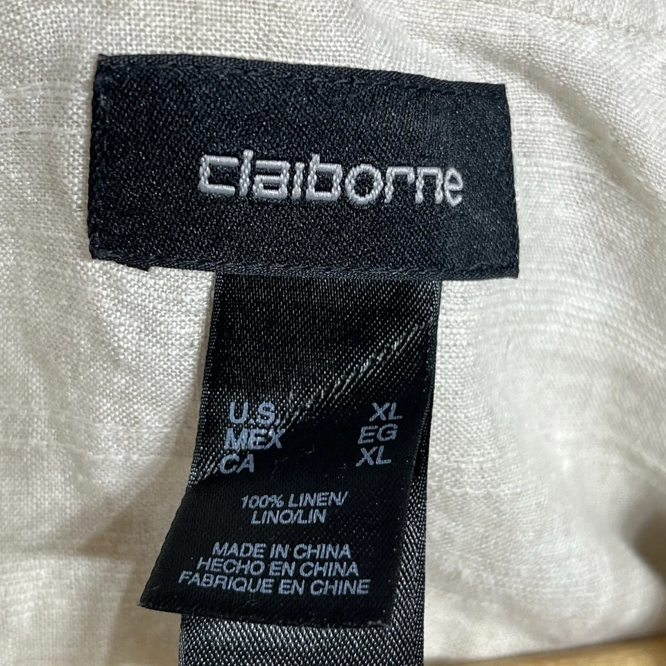 Claiborne Linen Shirt Mens XL Long Sleeve Pullover Beige Minimalist Vacation - Image 2 of 4