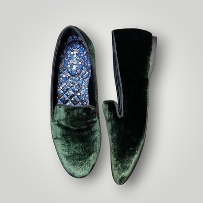 Birdies The Starling Dark Green Velvet Smoking Slipper Flats Womens 7.5