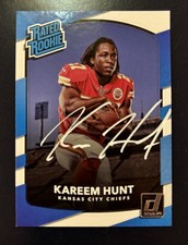 2017 Panini Donruss Kareem Hunt #332 Rated Rookie On Card AUTO White SWAU CERT. rookie card picture