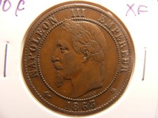 France 1863-A 10 Centimes, KM#798.1, XF, Better Date
