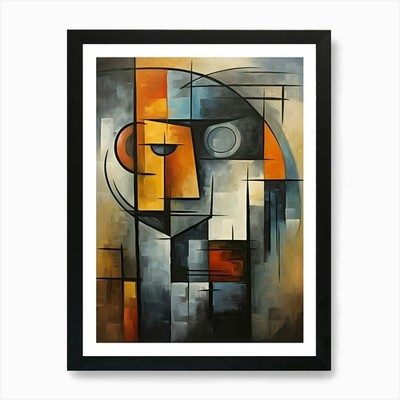 Abstraktes kubistisches Gesicht Kunst kühnes Geom gerahmtes Wandbild Poster Leinwanddruck Bild
