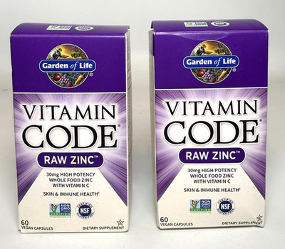 2 Pack Garden of Life Vitamin Code Raw Zinc 30mg - 120 Capsules *EXP 10/2028*