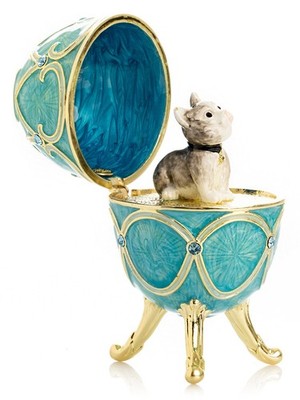 Keren Kopal Egg with Cat Trinket box Decorated with Austrian Crystals