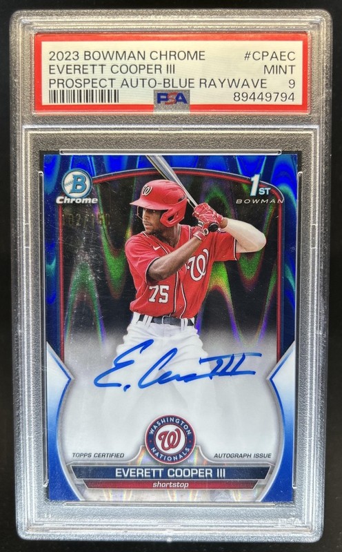 2023 Bowman Chrome Everett Cooper III Auto Blue RayWave Refractor 1st /150 PSA 9