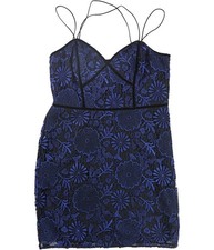 GUESS Womens Metallic Lace Cocktail Dress, Blue, 8
