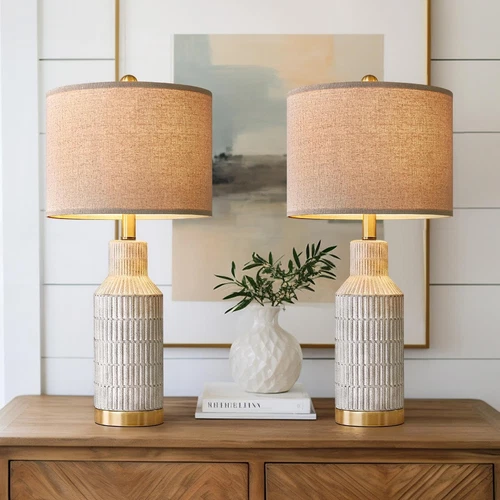 25" Table Lamps Set of 2 - Modern Bedside Lamps for Living Room - White Washe...