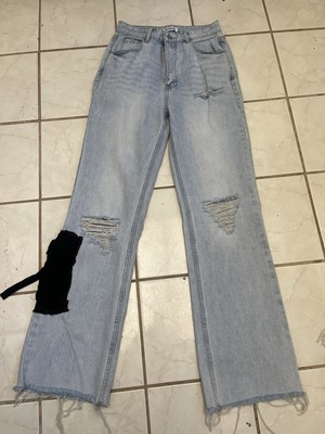 THATSSOFETCH NEW! Bleached Wash Distressed Cargo Pocket Wide Leg Jeans Sz US 6