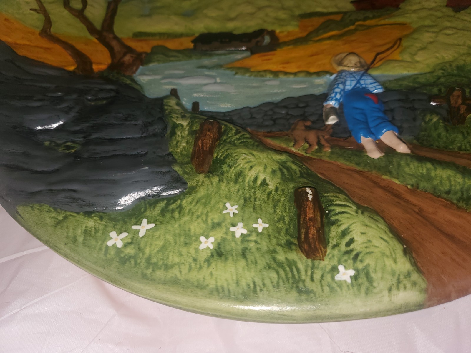 Vintage Boy and a Dog 3D Wall Art Plate By BJU 1980 USA 1972 Byron Molds 