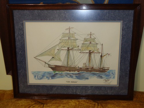 Vtg CSS Alabama Confederate State Civil War Ship Wall Hanging Decor Picture - Picture 5 of 24