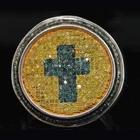 1 Ct Blue & Yellow Diamond 14K White Gold Plated Statement Cross Pinky Mens Ring