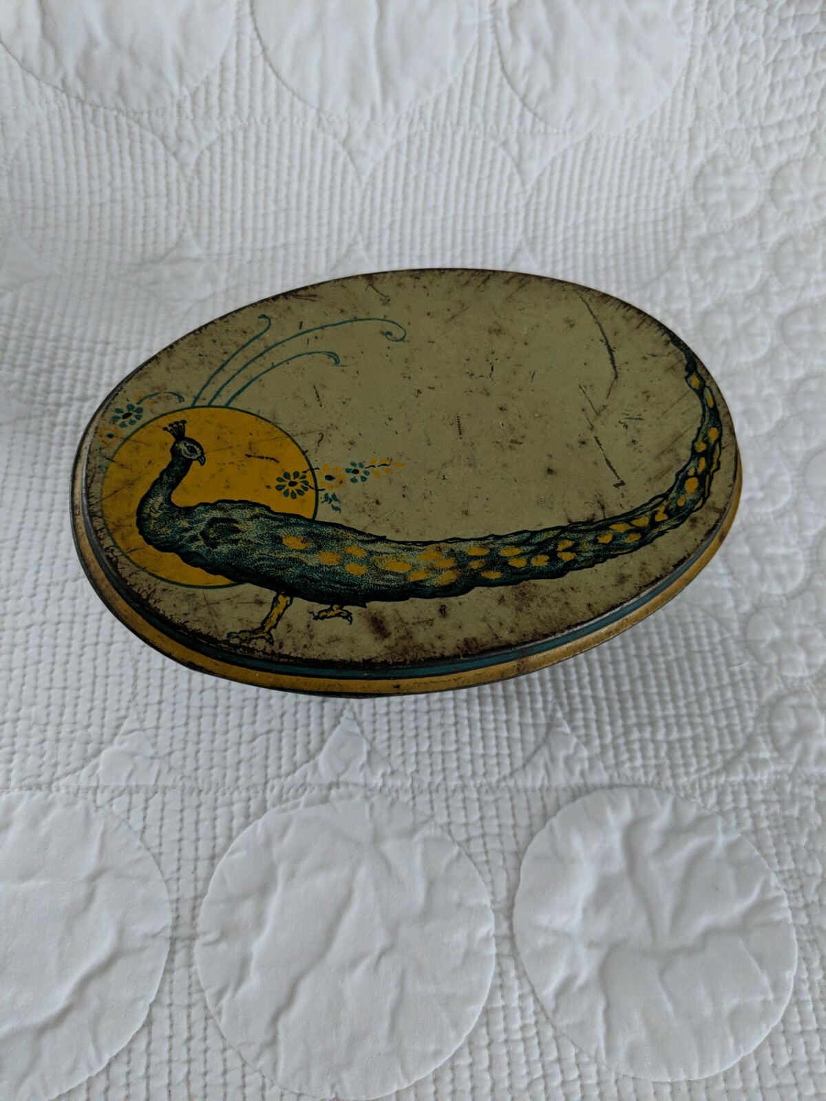 Antique Green Peacock Tin Lithograph Toy Table & 4 Chairs