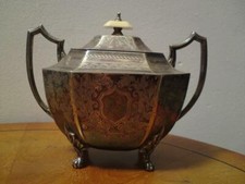 Antique John Round & Son Sheffield Silver Plated covered sugar bowl / Tea Caddy