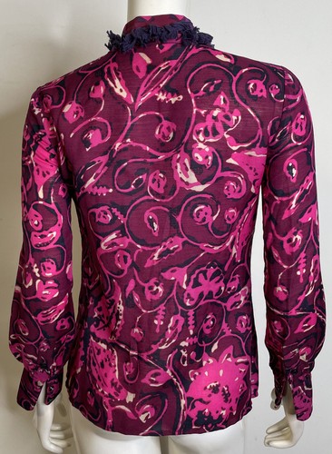 Tory Burch Pink Purple Blouse Top 2 Wool Silk Removable Tie Fringe Button Front - Picture 3 of 15