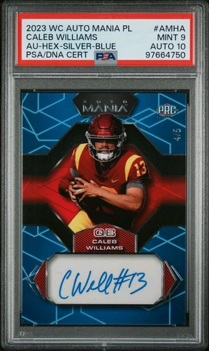 2023 Wild Card Mania PL Caleb Williams Silver Blue Hex 4/5 PSA 9 Auto 10 POP 1