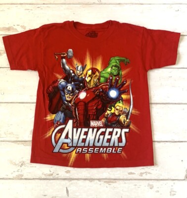 Boys Size 7 Marvel Avengers Shirt Red Short Sleeves Iron Man Hulk