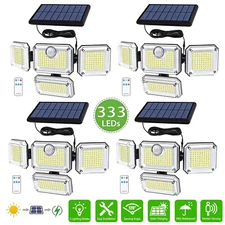 4Packs 333 LED Solar Lights Outdoor Waterproof Motion Sensor Security Wall Lamp