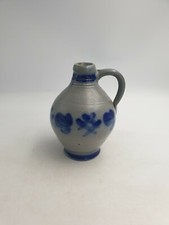 Pichet à bouteille manche en grès émaillé W.Germany bleu gris croix fleurs