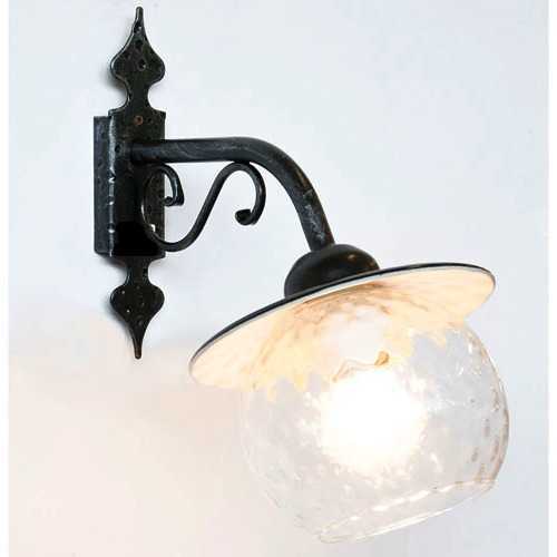 Applique Esterna Design Anni 50 Ferro Battuto e Vetro Sfera E27