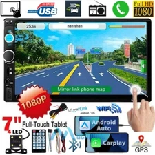 7" 2Din Touch Screen Car Stereo Radio For Apple/Android CarPlay Bluetooth+Camera