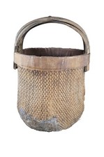 Antique Chinese Hand-Woven Willow Rice Gathering Basket with Bentwood Handle — listing 3