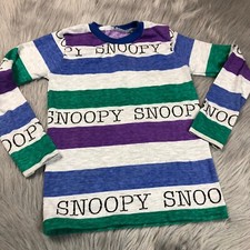 Vintage Childrens Snoopy Striped Purple Green Blue Gray Long Sleeve Shirt