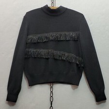 St. John Sport Santana Knit Fringed Sweater w/Shoulder Zip Small Made in USA
