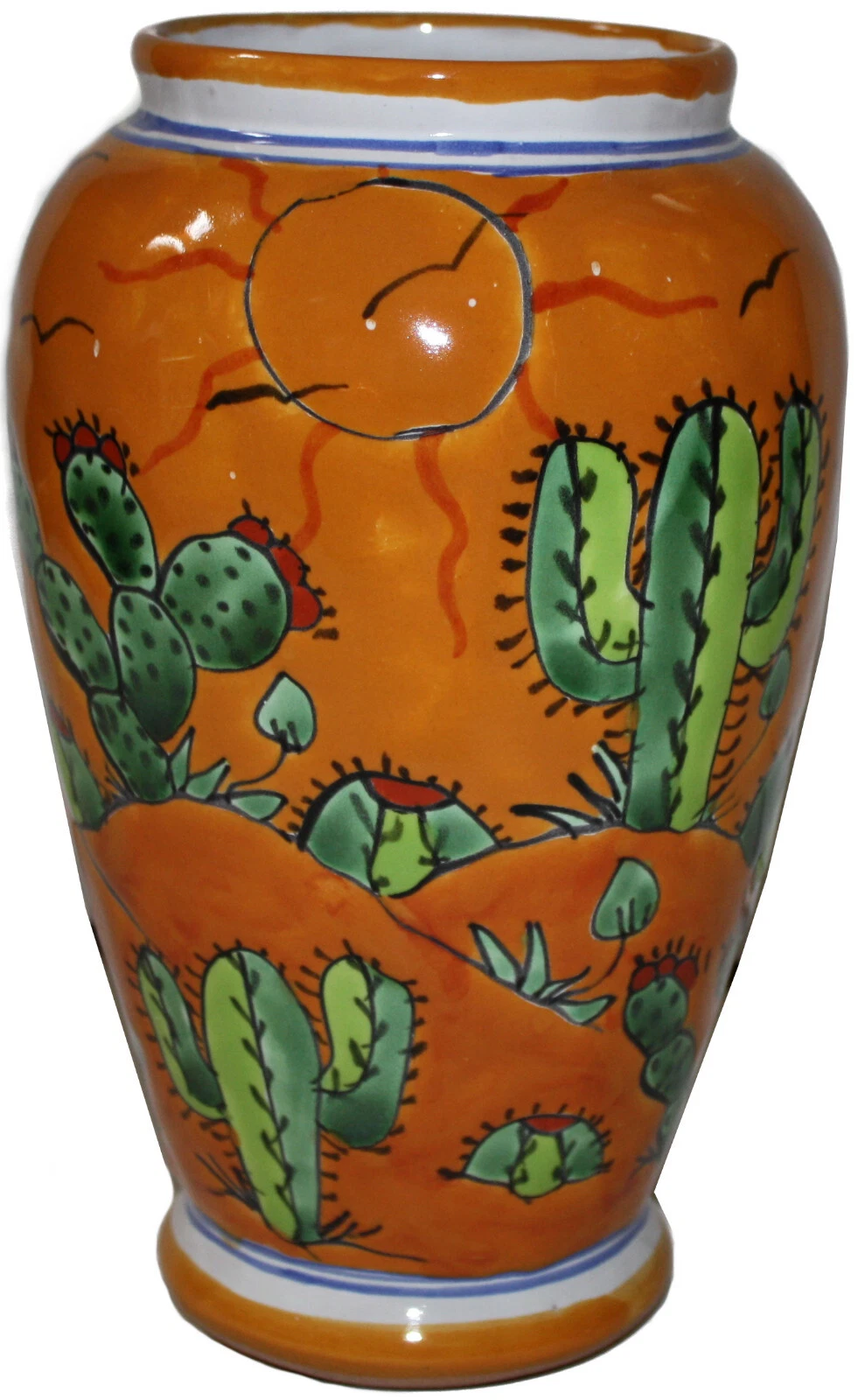 Talavera Desert Mexican Ceramic Handmade Flower Pottery Vase 10"