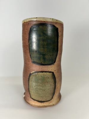 Vintage Stoneware Pottery Two Toned Glazed Cylinder Dry Flower Vase Handmade