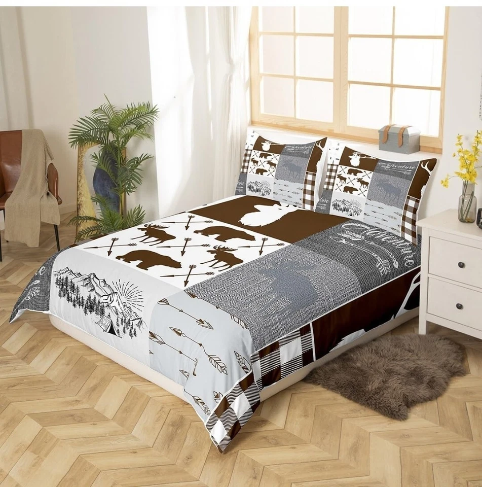 Juego de cama de camping para niños, granja caza ciervo edredón cubierta cabaña rústica Foto 3 de 4