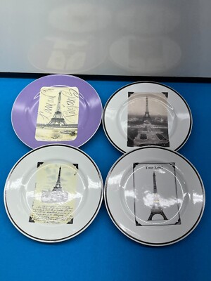 Set of 4 ROSANNA 'SOUVENIR' Eiffel Tower PLATES Salad/Dessert MADE IN ITALY