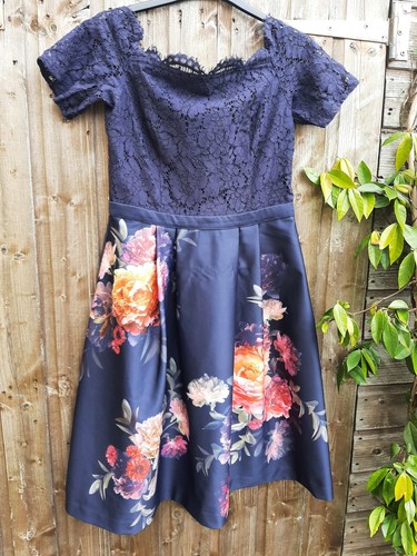 Oasis Romance Navy Eyelash Lace Top Purple Red Floral Dress 8 / 10 VGC RARE - Picture 4 of 12