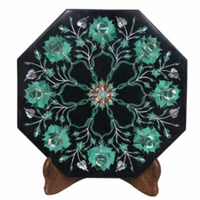 12" Marble side Table malachite Inlay semi precious stones work Home Decor