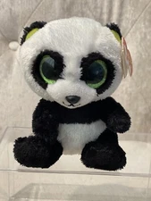 TY Beanie Babies Boos Bamboo Panda Bear 2013 Green Sparkle Eyes VERY RARE