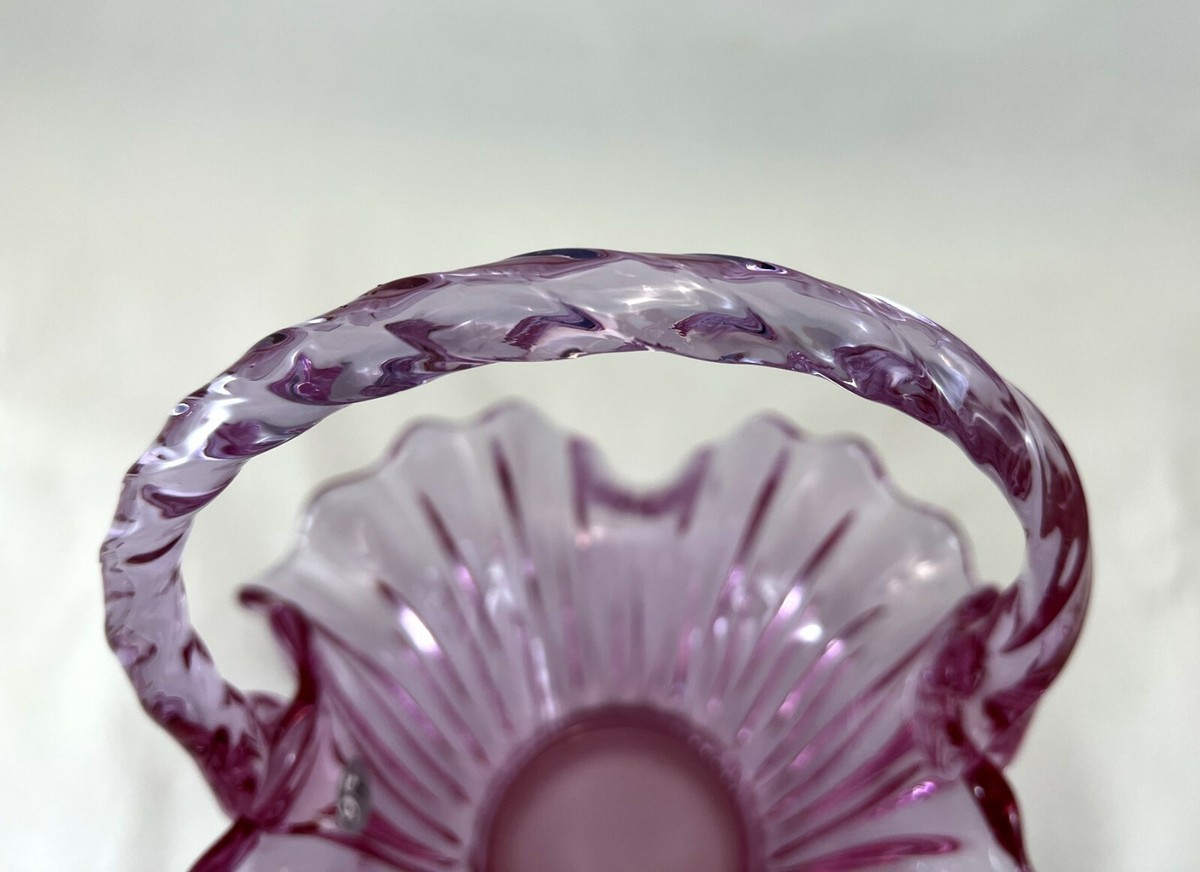 VTG 95th Anniversary Fenton Art Glass Pink Basket with Applied