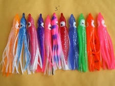 33 PCS. 3" (7.5cm.) SQUID SKIRT HOOCHIES, OCTOPUS LURE BAITS, MULTICOLOR PACK