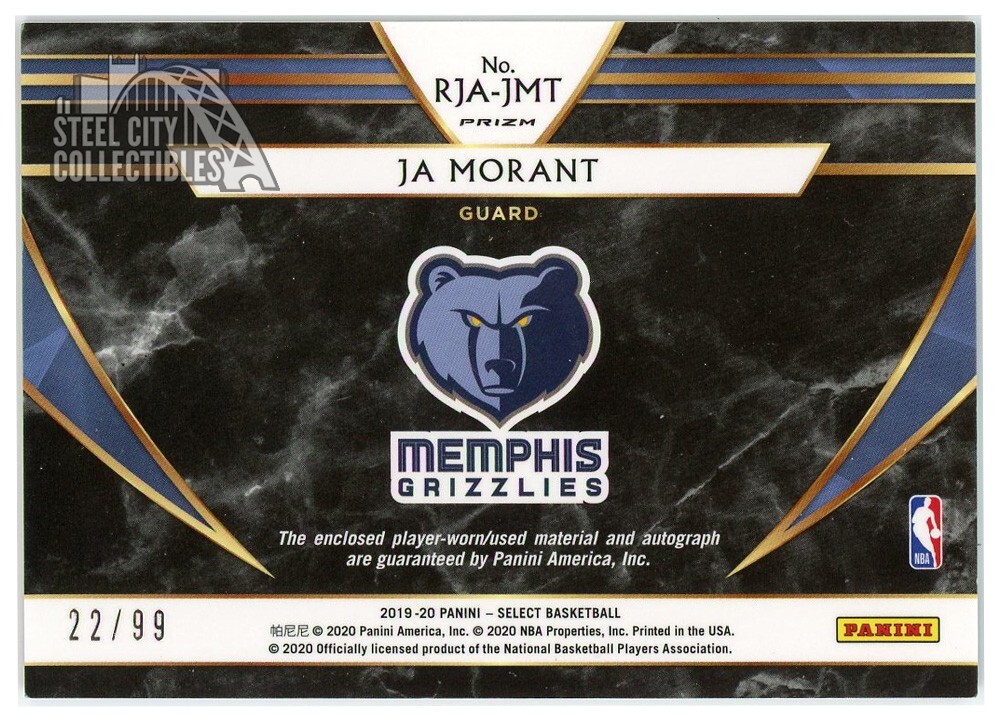 Ja Morant 2019-20 Panini Select Purple Rookie Jersey Auto