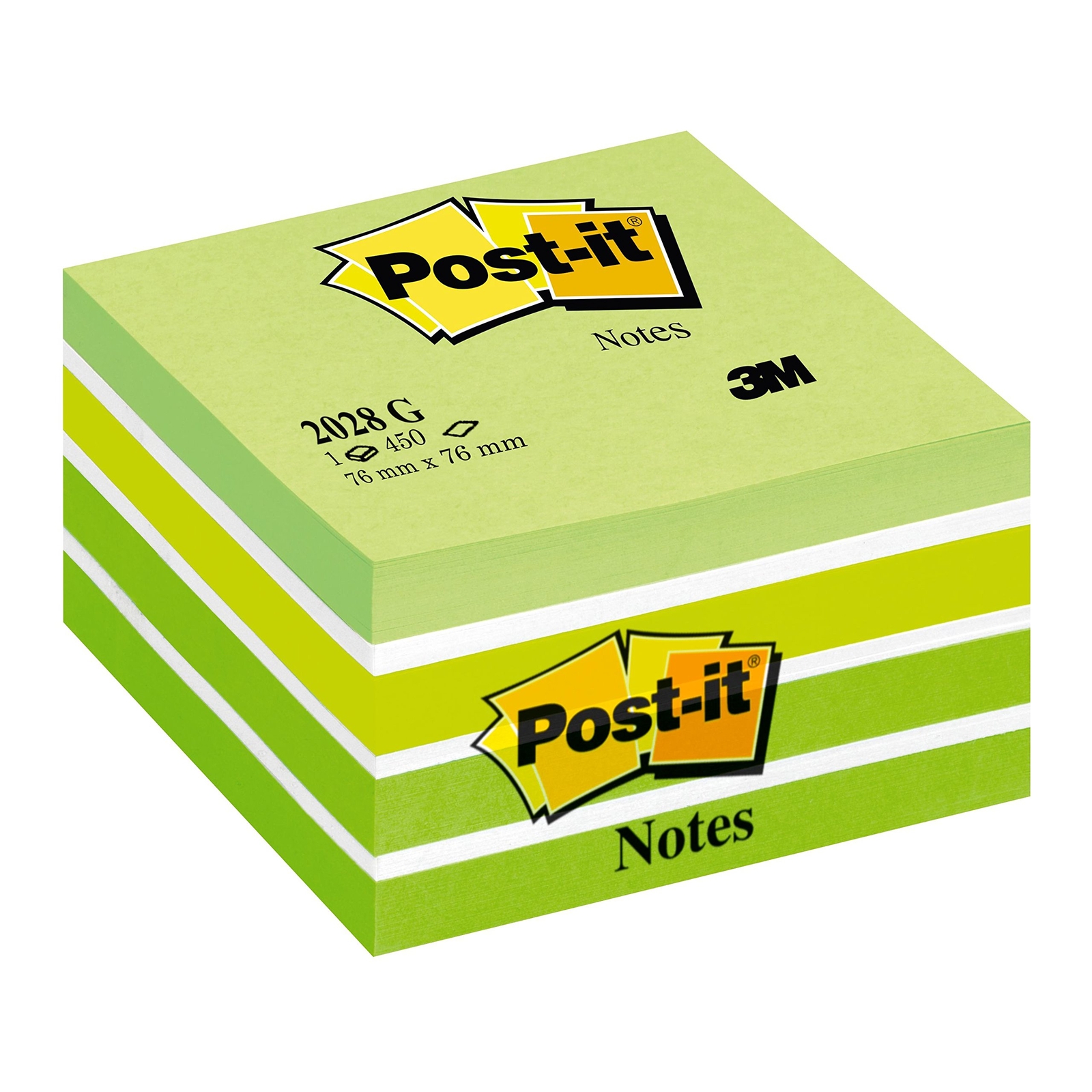 Post-it® Notes - Pastel Green - 1 Cube - 450 sheets - 76mm x 76mm Standard Green