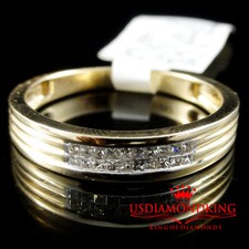 Men New Princess Genuine Diamond Channel Set Wedding Band Ring 10K Yellow Gold