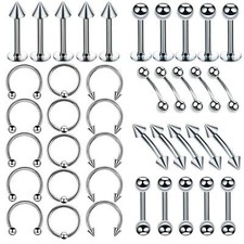 40pcs Mix Styles Piercing Jewelry Kit Nose Ring Lip Ear Eyebrow Studs Set 16G