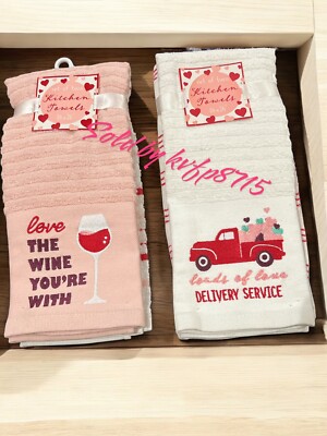 Set Of Two Kitchen Towels Valentine's Day Light Pink & White Kitchen Towel 4 Pc