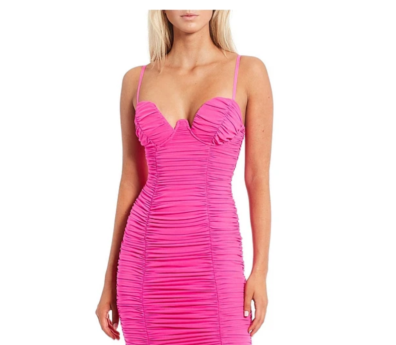 GB GIANNI BINI Hot Pink Mini Prom Dress Sweetheart Neck Ruching Size 1